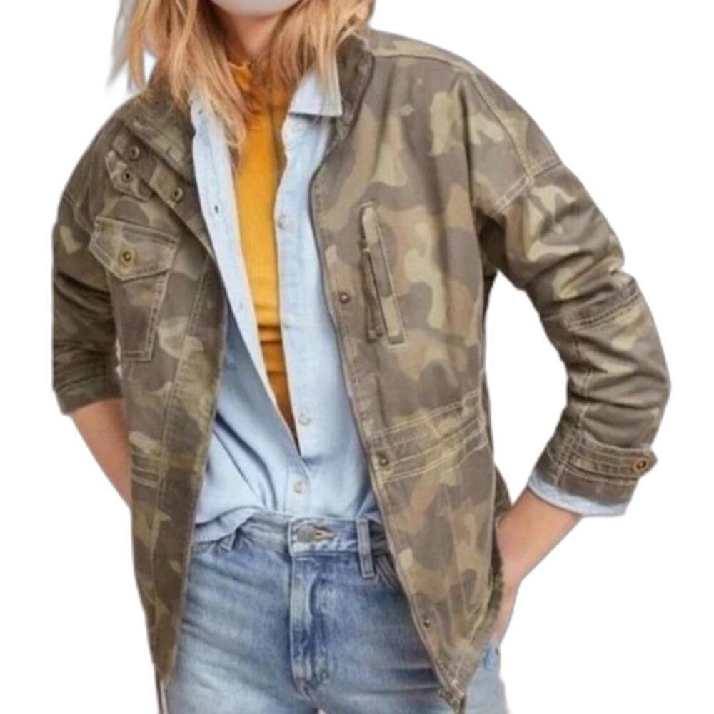 Marrakech Anthropologie Womens Taupe Brown Camo LS Anorak Utility Jacket Size XS